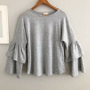 Altar'd State Gray Tiered Long Bell Sleeve Sweater